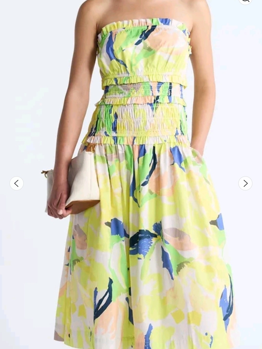 Yellow Floral Strapless Maxi Dress with Shirred Bodice